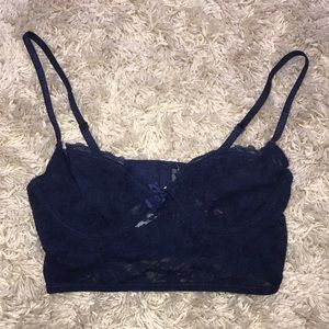 Navy blue long line bra sheer lace